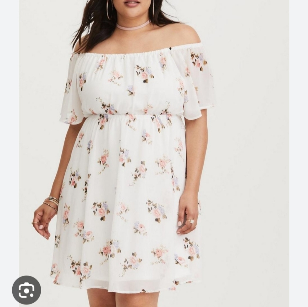 Torrid White Floral Off-Shoulder Midi Dress - 0